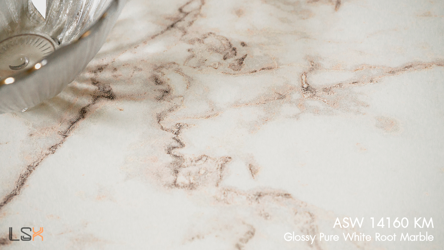 แผ่นลามิเนต สี Glossy Pure White Root Marble ผิวเงา product_closeup_image